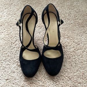 Black suede shoes, 4 inch heels.